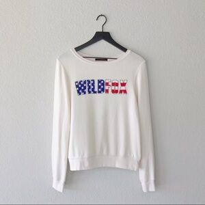Wildfox White light weight Crewneck Sweatshirt with American Flag Logo small